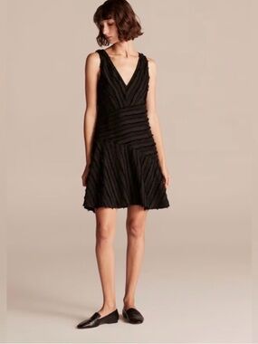 Rebecca Taylor Eyelash Stripe Dress Rare Size 10 Black NWOT